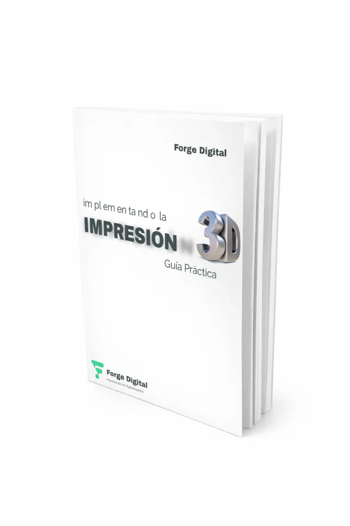 Mockup vertical de guía práctica de Forge Digital sobre implementación de impresión 3D dental.